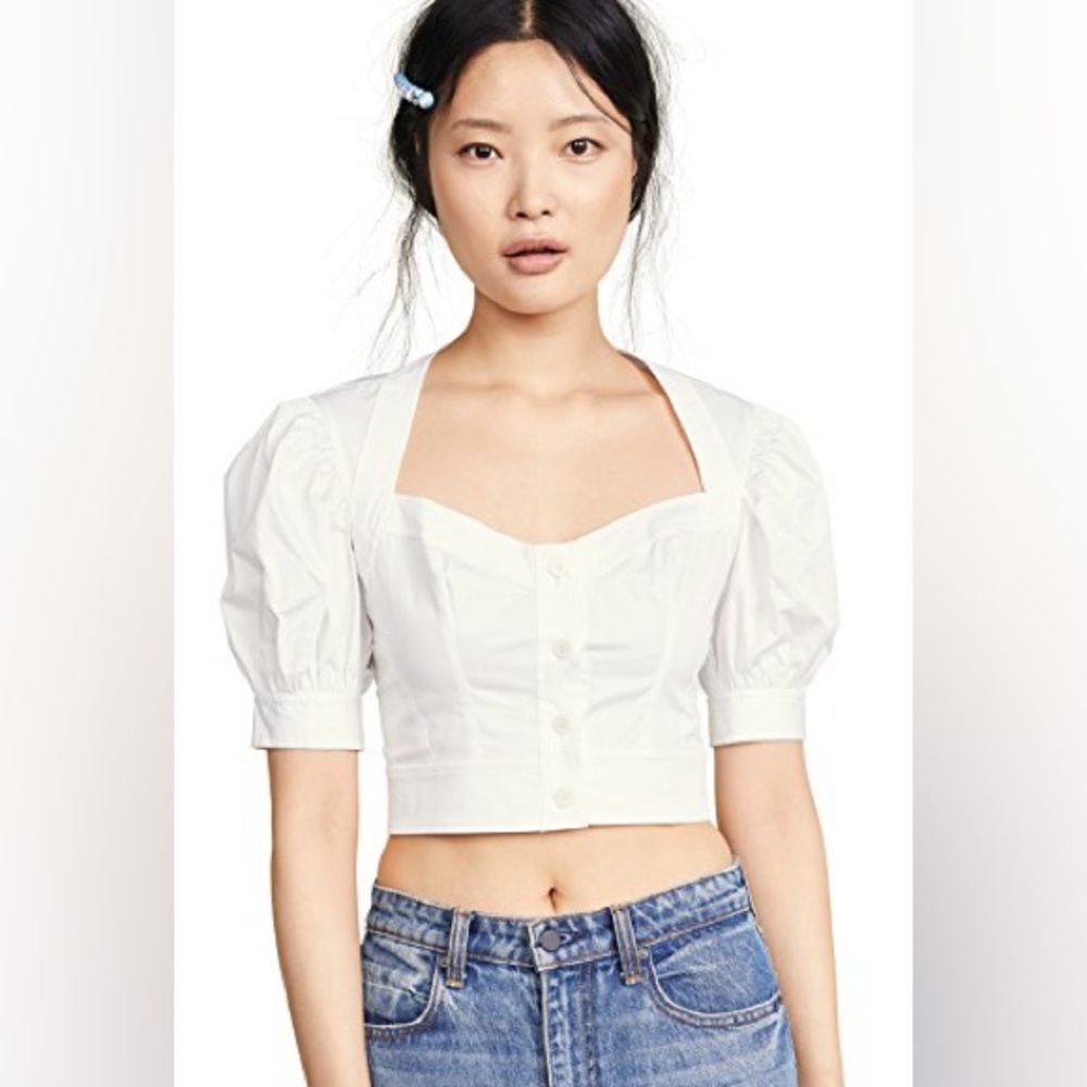Staud Rene Stretch Poplin Crop Top Button Front